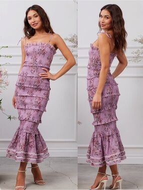 v chapman virginia tiered strapless corset midi dress V. Chapman Virginia Tiered Strapless Corset Midi Dress